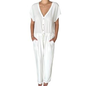 Grade & Gather White V Neck Short Sleeve Straight Leg Jumpsuit Women’s M
